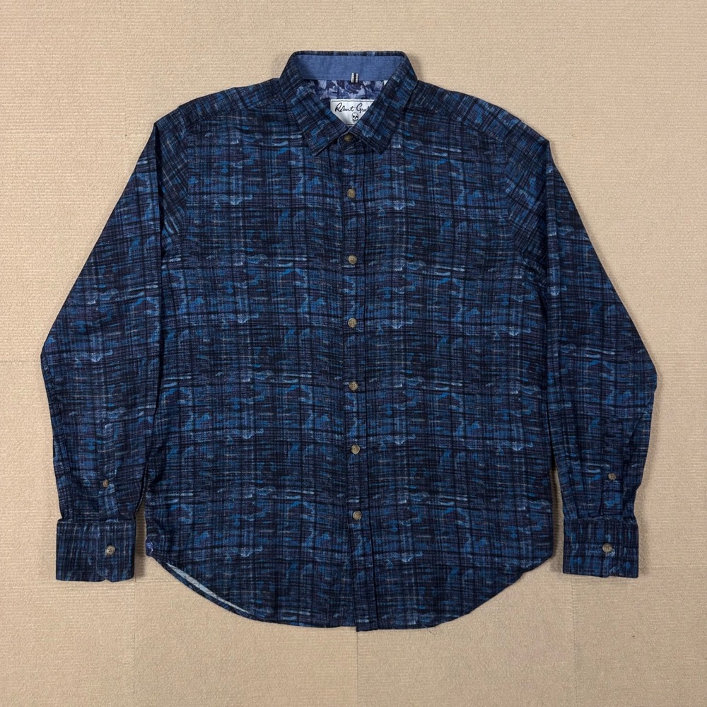 Robert Graham Flannel Shirt Mens Medium Classic Fit Blue Abstract Plaid Skull